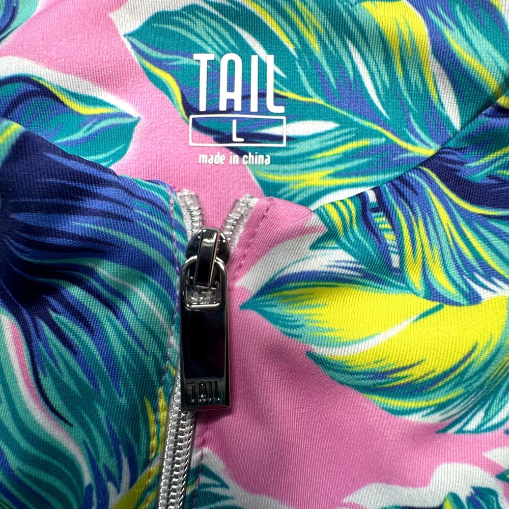 Tail Womens Tropical Leaf Quarter Zip Pickleball Golf Top Pink Teal Large - Picture 3 of 7